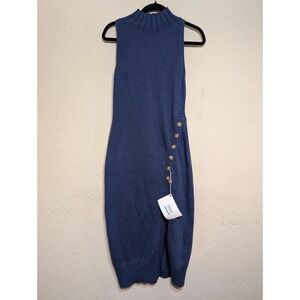 NICHOLAS Jacinta High Neck Sleeveless Midi Dress With Buttons Midnight Blue M‎